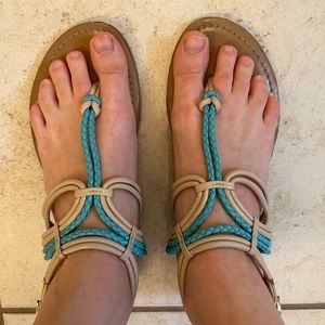 BCBG Turquoise Blue and Tan Sandals